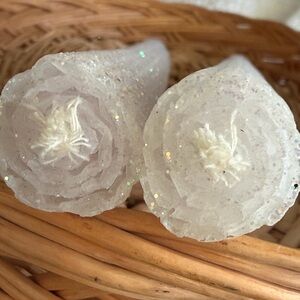 🐝 Pair of white natural rolled beeswax glittering candles